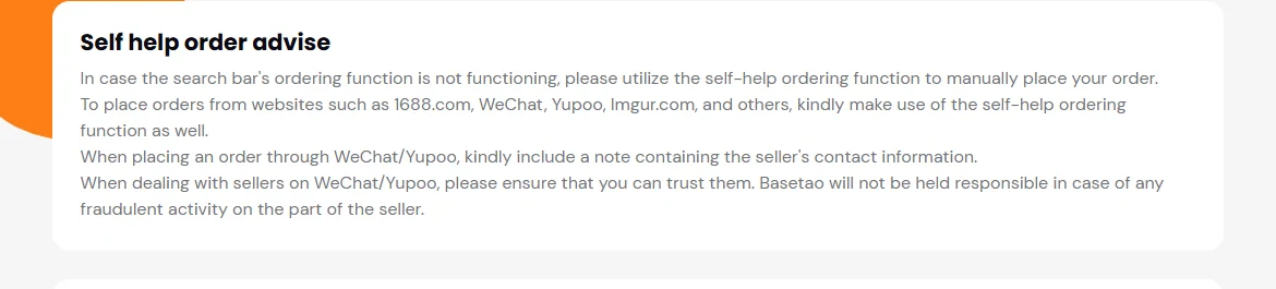 Official Basetao self-help order fields for the item URL, price, quantity and options